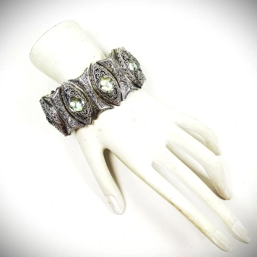 KONSTANTINO Sterling Silver Faceted Prasiolite Wide Link Bracelet 121 Grams - Picture 12 of 13
